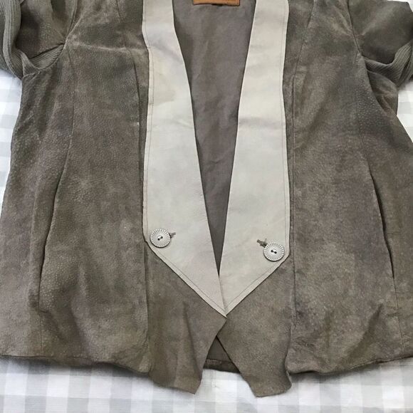 EMU Australia blazer jacket leather neutral tone beige grey open front pockets - Picture 7 of 14